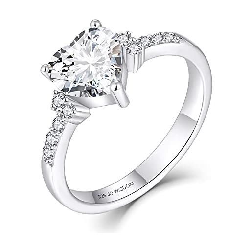JO WISDOM jo wisodm anelli in argento 925 donna, anello del cuore, anello di promessa di anniversario di matrimonio di fidanzamento con 7.5 * 7.5mm 5a zirconia cubica