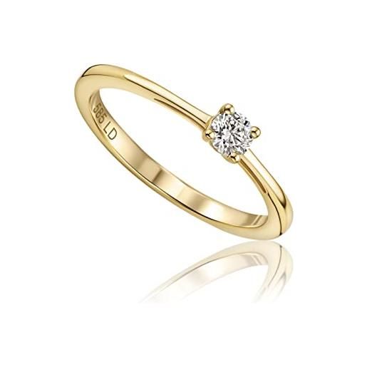 Miore's lab diamonds, anello di fidanzamento con solitario 4 rebbi in oro giallo 14 carati con diamante da laboratorio da 0,16 carati. 