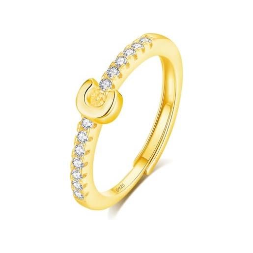 INFUSEU anello con iniziale, argento 925 18k oro anelli donna regolabili a-z lettera captiale c impilabili personalizzato nome gioielli regalo di mamma donna