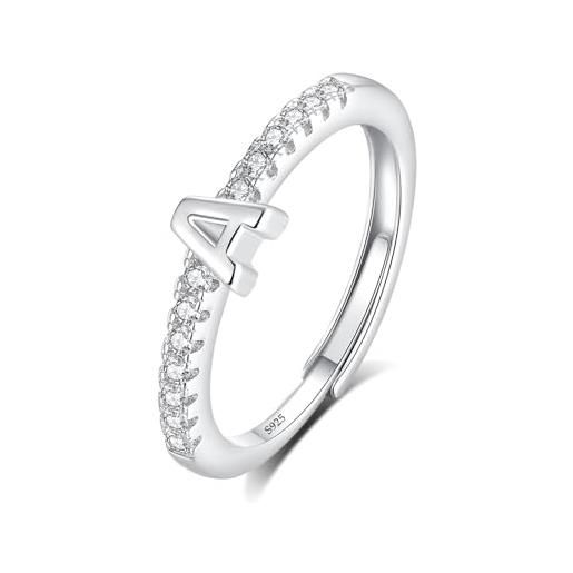 INFUSEU anello con iniziale, argento 925 anelli donna regolabili a-z lettera captiale a impilabili personalizzato nome gioielli regalo di mamma donna