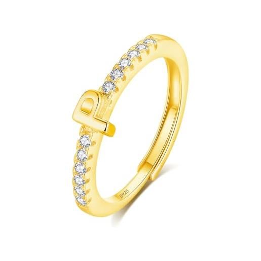 INFUSEU anello con iniziale, argento 925 18k oro anelli donna regolabili a-z lettera p captiale impilabili personalizzato nome gioielli regalo di mamma donna