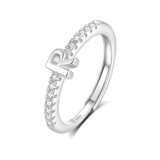 INFUSEU anello con iniziale, argento 925 anelli donna regolabili a-z lettera r captiale impilabili personalizzato nome gioielli regalo di mamma donna