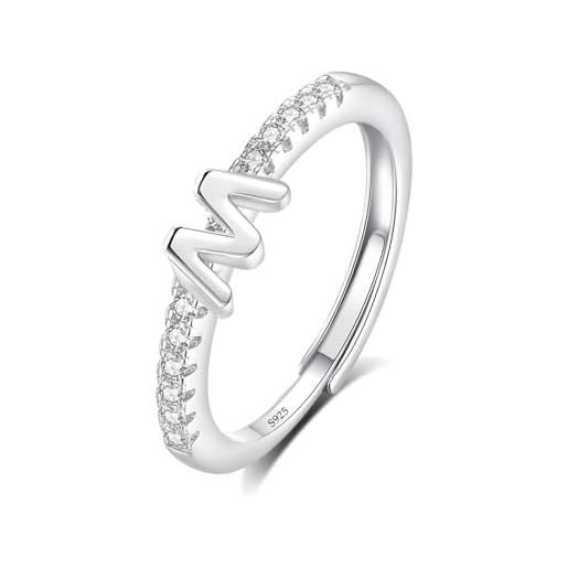 INFUSEU anello con iniziale, argento 925 anelli donna regolabili a-z lettera m captiale impilabili personalizzato nome gioielli regalo di mamma donna