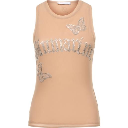 BLUMARINE tank top in tulle con cristalli