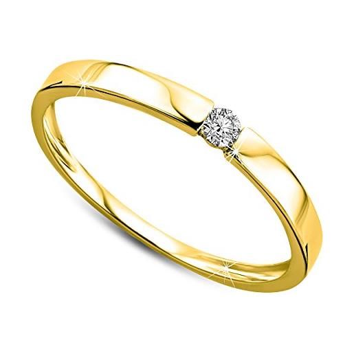 Orovi anello donna solitario con diamante taglio brillante ct 0.05 in oro giallo 9 kt 375 anello