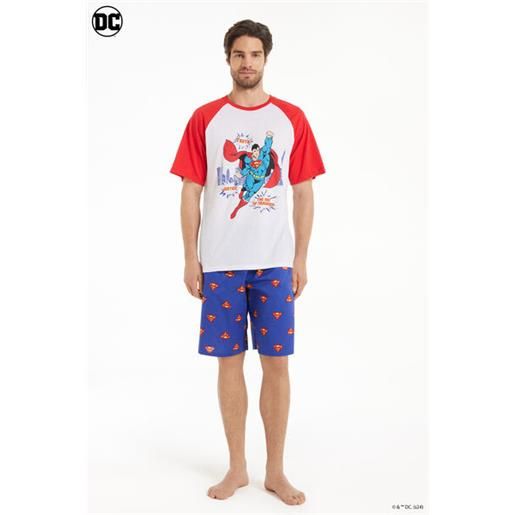 Tezenis pigiama corto in cotone con stampa superman uomo blu