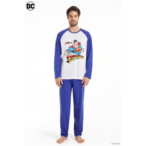 Tezenis pigiama lungo in cotone con stampa superman uomo blu