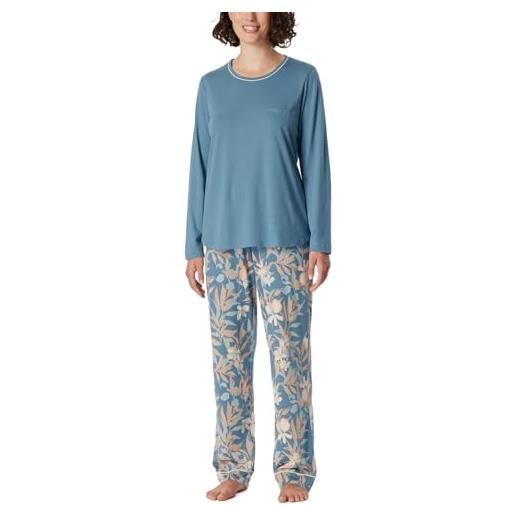Schiesser set pigiama lungo cotone modal - nightwear, blu-grigio_181237, 58 donna