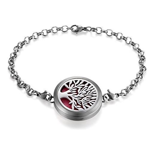Cupimatch donna albero della vita traforato bracciale braccialetto acciaio inossidabile aromaterapia argento