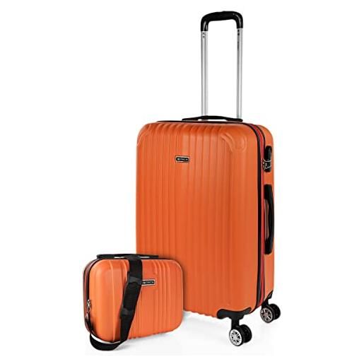 ITACA - valigia media da viaggio rigide. Trolley medio con 4 ruote. Materiale abs valigia media rigida in offerta resistente e super leggero - valigia 20 kg lucchetto tsa t71560b, tangerino