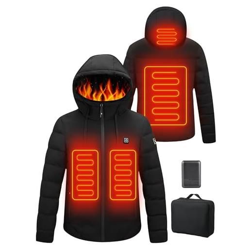 Qdreclod giacca riscaldata con cappuccio, giacca invernale uomo donna calda con 3 livelli di riscaldamento, cappotti impermeabile per il lavoro all'aperto sci pesca moto
