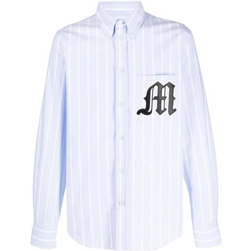 MSGM camicia a righe con applicazione logo - blu