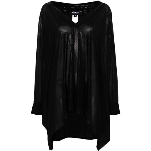 Balmain abito corto stile caftano semi trasparente - nero