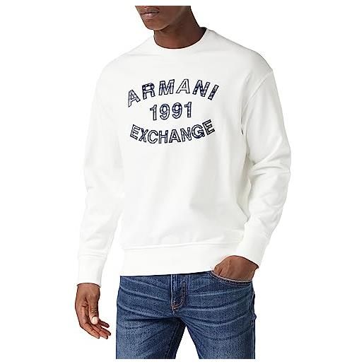 Armani Exchange collo rotondo, logo frontale, polsini maglia di tuta, bianco, xl uomo