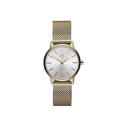 Mvmt orologio analogico al quarzo da donna con cinturino in maglia metallica in acciaio inossidabile dorato - 28000114-d