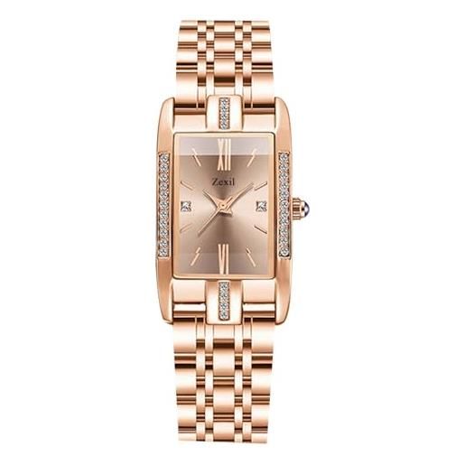 RORIOS orologi da donna rettangolo orologi da polso oro rosa acciaio inossidabile orologio analogico quarzo signora orologi moda diamante rosa