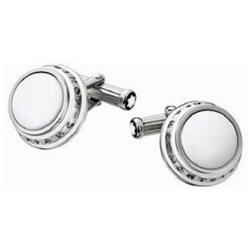 Montblanc gemelli cuff links, sil, round with 3 rings mop 107046 marca, única, metallo, nessuna pietra preziosa