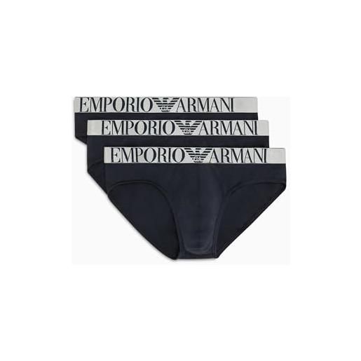 Emporio Armani stretch cotton shiny logoband 3-pack brief, slip uomo, multicolore (black-black-black), m