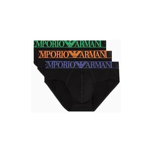 Emporio Armani stretch cotton shiny logoband 3-pack brief, slip uomo, multicolore (marine-marine-marine), xl