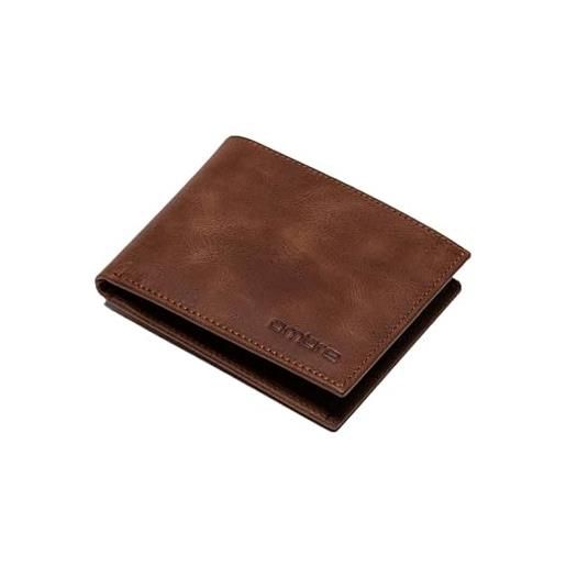 Ombre portafoglio da uomo in ecopelle con portamonete orizzontale marrone/nero a607, marrone, casual