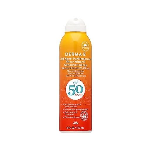 Derma e all sport performance sheer mineral sunscreen spray spf 50-broad spectrum proctection for athletes-water resistant non-aerosol spray sunscreen, 6 oz