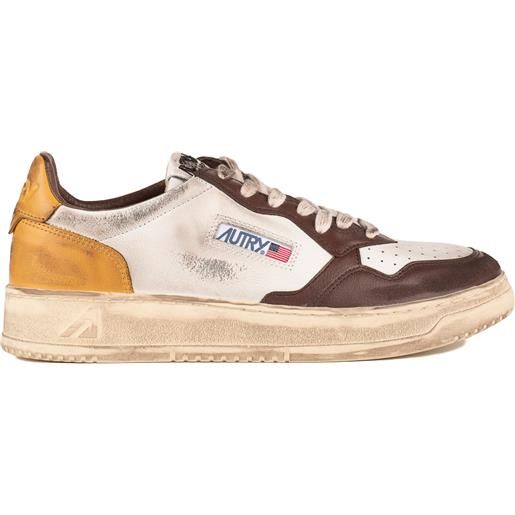 Autry sneakers super vintage low in pelle bianco marrone e honey