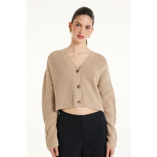 Tezenis cardigan corto manica lunga con bottoni a coste donna naturale