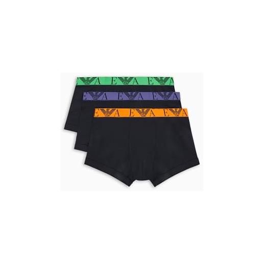 Emporio Armani stretch cotton bold monogram 3-pack trunk, boxer uomo, multicolore (fluo orange-fluo green-fluo violet), xl