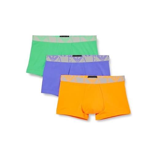 Emporio Armani stretch cotton bold monogram 3-pack trunk, boxer uomo, multicolore (fluo orange-fluo green-fluo violet), xl