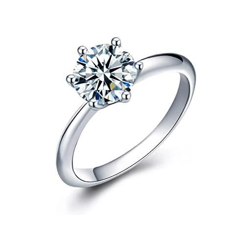 CRYSLOVE 1ct classico anello fidanzamento donna in argento sterling 925 moissanite diamante simulato zirconi anniversario matrimonio promessa anelli, gioielli donna