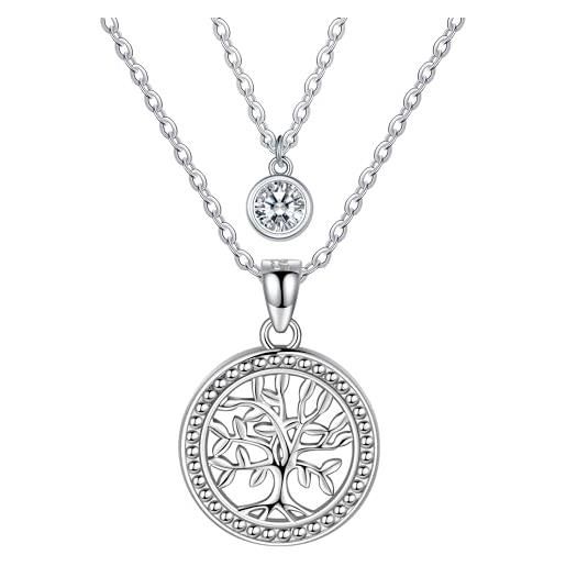 REIOT collana albero della vita da donna collana doppia catena in argento sterling 925, regalo di compleanno per madre moglie fidanzata, catena 45+5cm