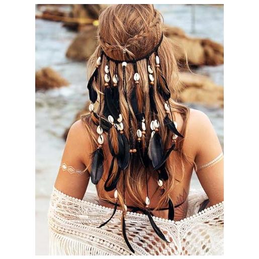 Reaky runmi - fascia per capelli con piume, stile indiano, stile bohémien, accessorio per capelli da donna