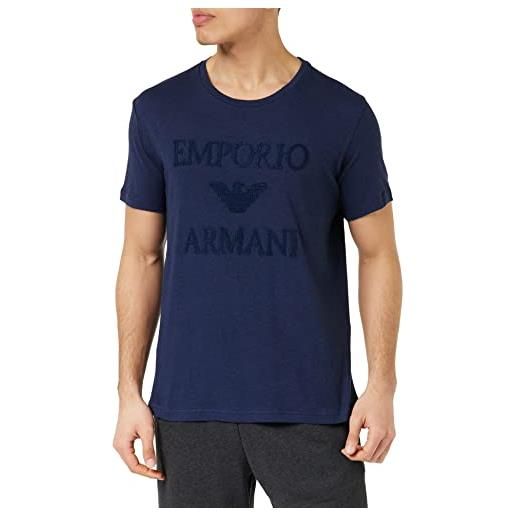 Emporio Armani maglietta da uomo, superfine linen blend crew neck, t shirt blu navy, l