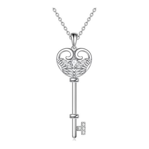 POPLYKE collana di chiavi da donna in argento 925 collana con ali ad angolo gioielli di moda regalo per le ragazze