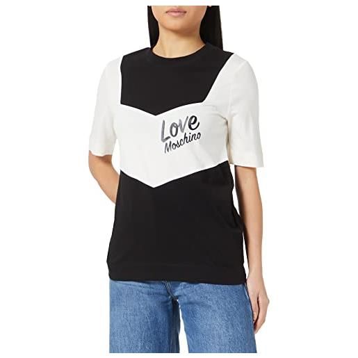 Love Moschino vestibilità regolare con inserti colorati a contrasto t-shirt, nero beige, 44 donna