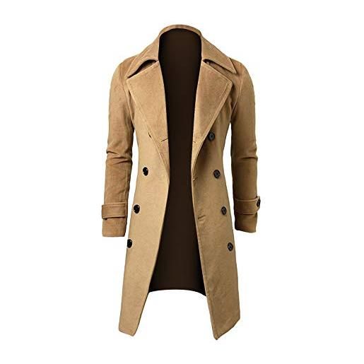 JMEDIC inverno men slim elegante trench coat doppio petto lungo jacket coat giacche baseball (khaki, l)