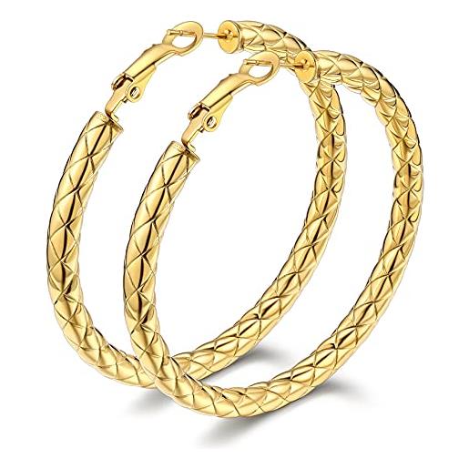 Bestyle orecchini cerchio grandi, orecchini donna cerchio intrecciato oro 60mm, orecchini cerchio donna confezione regalo