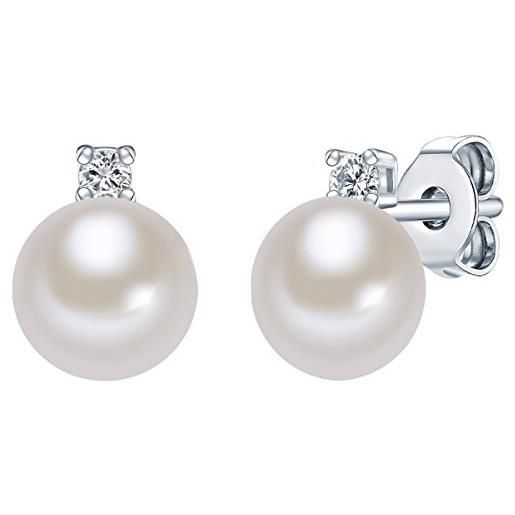 Valero Pearls orechinni a lobo da donna in argento sterling 925 con rodio con perle coltivate d'acqua dolce bianco e zircone bianco 60201778