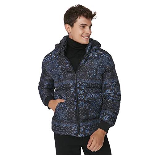 Trendyol giacca invernale regolare con stampa batik hood cappotto, nero, s uomo