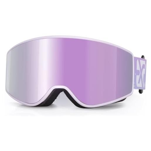 EXP VISION occhiali da sci anti fog genitore-bambino di occhiali da neve protezione uv otg occhiali da snowboard per giovani, ragazzi, ragazze, uomini, donne (bambino-rosa)
