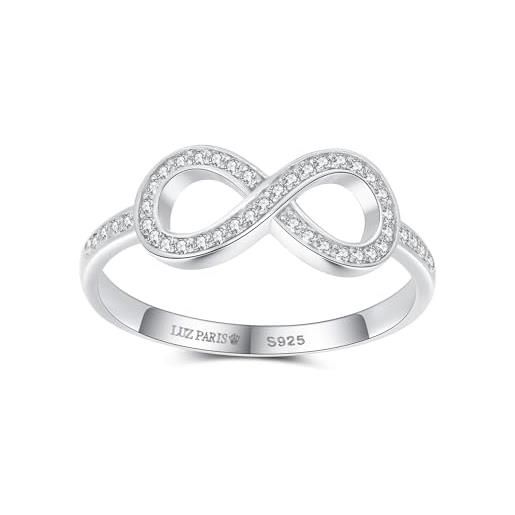 LUZ PARIS - anello da donna in argento sterling 925 di forma infinita con 34 zirconi bianchi + 5 zirconi incastonati su entrambi i lati - (dimensioni 10 a 20), rodio su argento 925, argento sterling, 