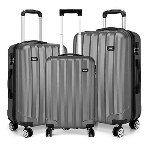 Kono rigidi e leggerissima alta qualità abs valigia 20 24 28 valigie con 4 ruote multi-direzionali (grigio, set da 3 pezzi)