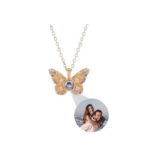 Pekdi collana con foto personalizzata collana con proiezione personalizzata con foto all'interno, collane a farfalla per donne ciondolo a farfalla in zirconia cubica gioielli regalo compleanno anniversario