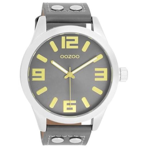 Oozoo orologio da polso basic line con borchie in pelle, diametro 47 mm, in diverse varianti di colore, c1087 - grigio oro / grigio