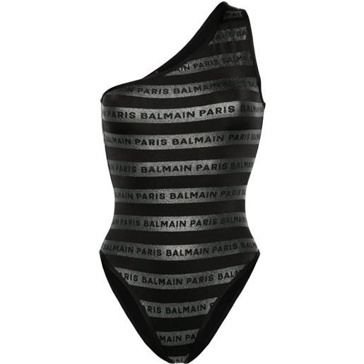 Balmain costume intero monospalla con stampa - nero