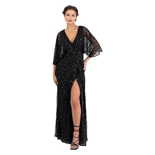Maya Deluxe womens maxi dress ladies sequin embellished wrap a-line dress for wedding guest bridesmaid evening prom ball occasion, vestito donna, black, 