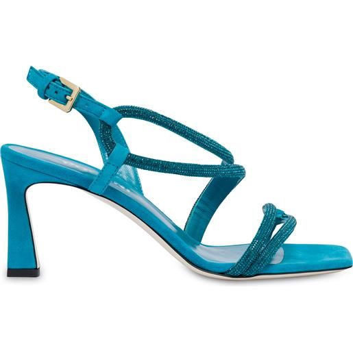 POLLINI sandali in camoscio con strass bling bling - azzurro
