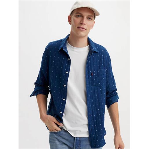 Levi's camicia sunset standard con tasca blu / grid indigo double cloth