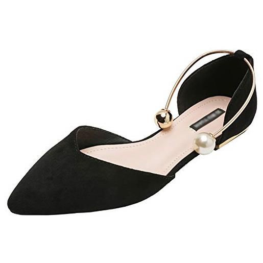 Jamron donna punta velluto ballerine elegante d'orsay pumps piatto scarpe da sera nero sn02330 eu38