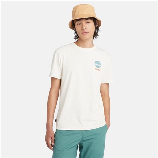 Timberland t-shirt con grafica sul retro da uomo in bianco bianco